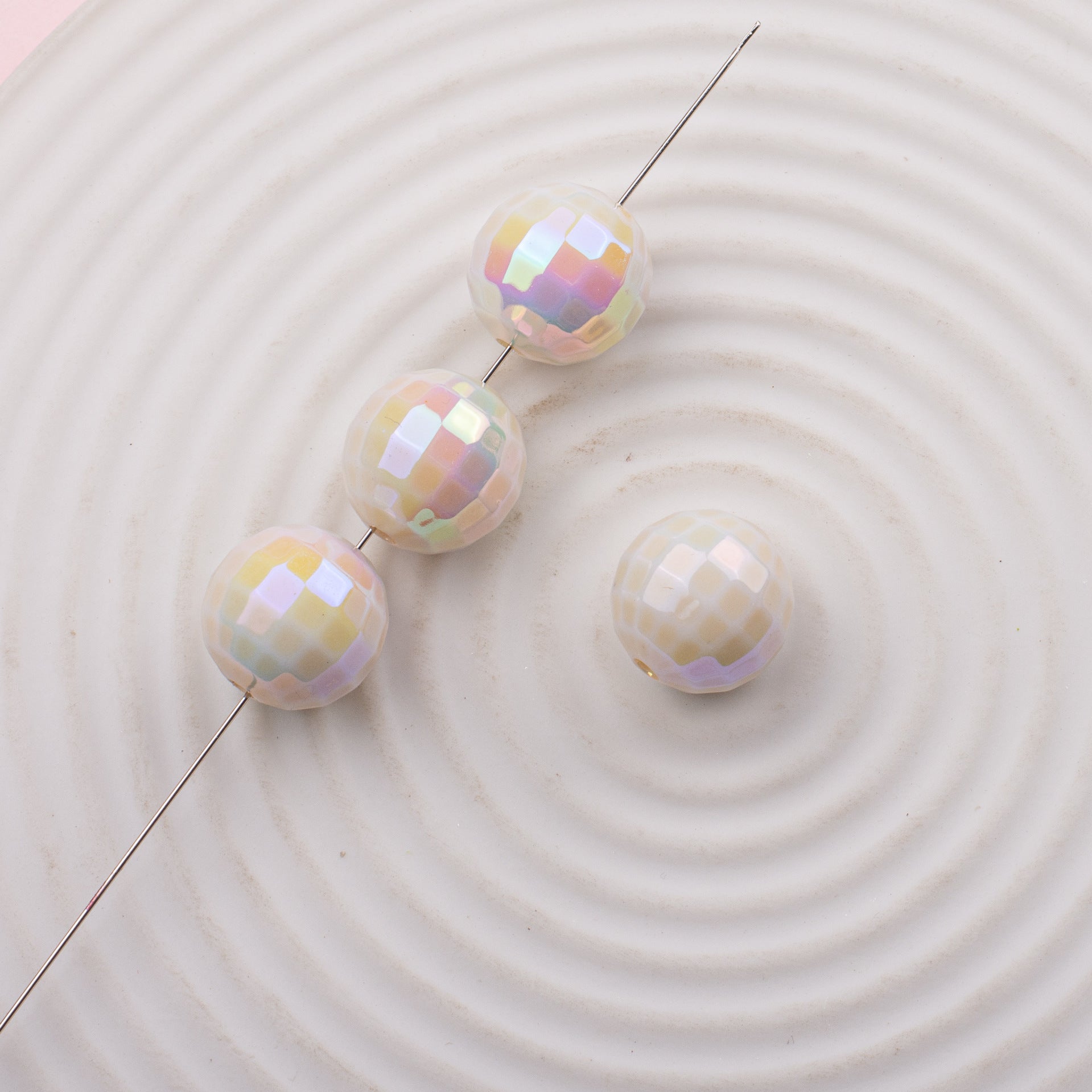 AB Color-plated Color-plated Acrylic Cut Surface Round Beads 16mm Lattice Beads-50PCS