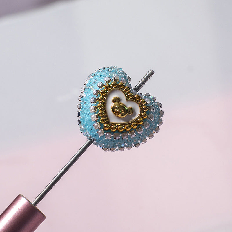 Acrylic Rhinestones with Large Peach Heart Beads-2PCS