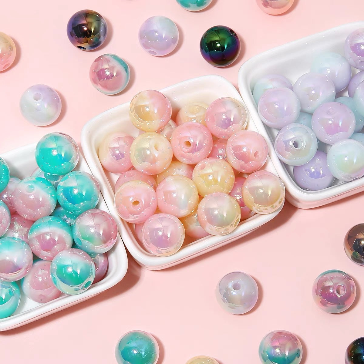 Gradient Girl Macaron Round Acrylic Beads-50PCS