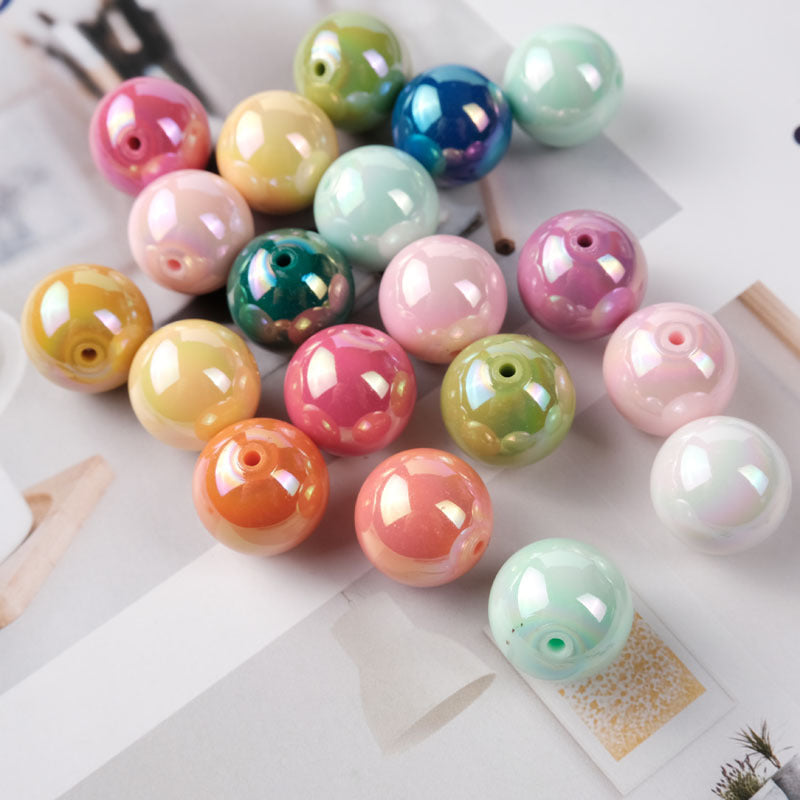 Colorful Straight Hole Colorful Plated AB Acrylic Round Beads-50PCS