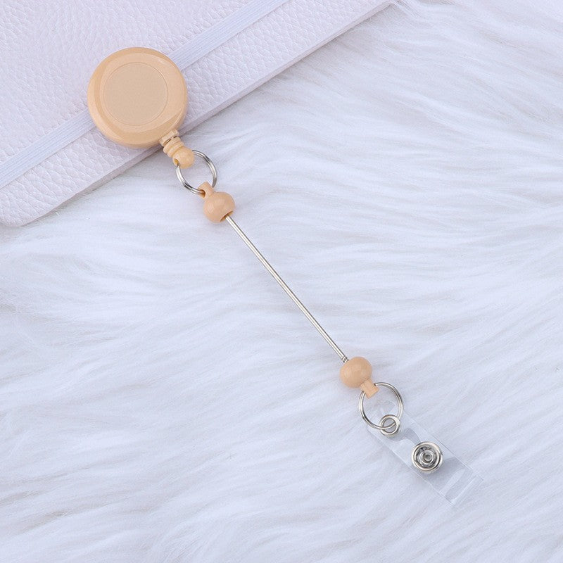 Creative Beadable Badge Reels Identification Easy To Pull Buckle DIY Beaded Plastic Keychain-2PCS