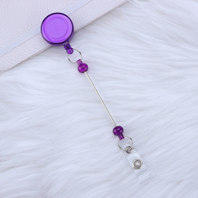 Creative Beadable Badge Reels Identification Easy To Pull Buckle DIY Beaded Plastic Keychain-2PCS