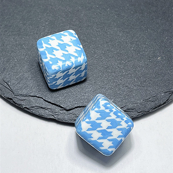 Creative 14mm Acrylic Houndstooth Printing Square Beads-25PCS
