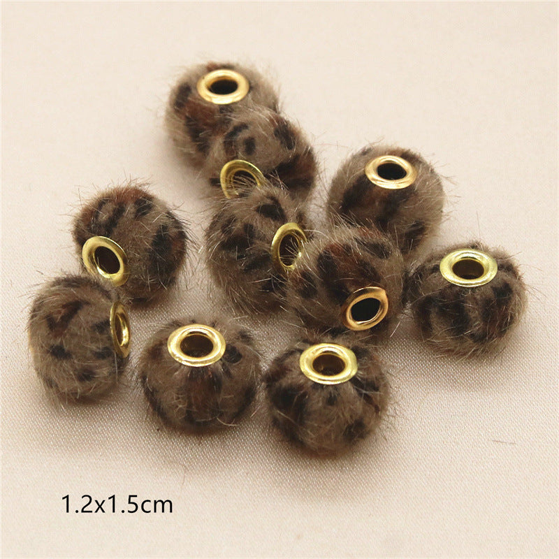 Straight Hole Leopard Print Cloth Fur Ball Beads Loose Beads Fabric Separator Beads-100PCS