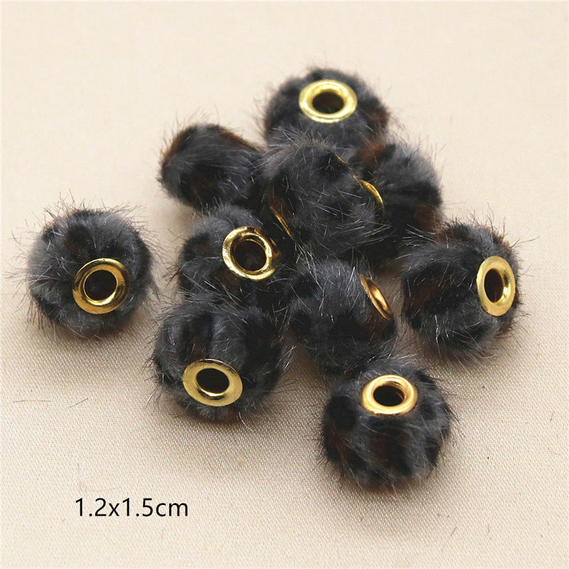Straight Hole Leopard Print Cloth Fur Ball Beads Loose Beads Fabric Separator Beads-100PCS