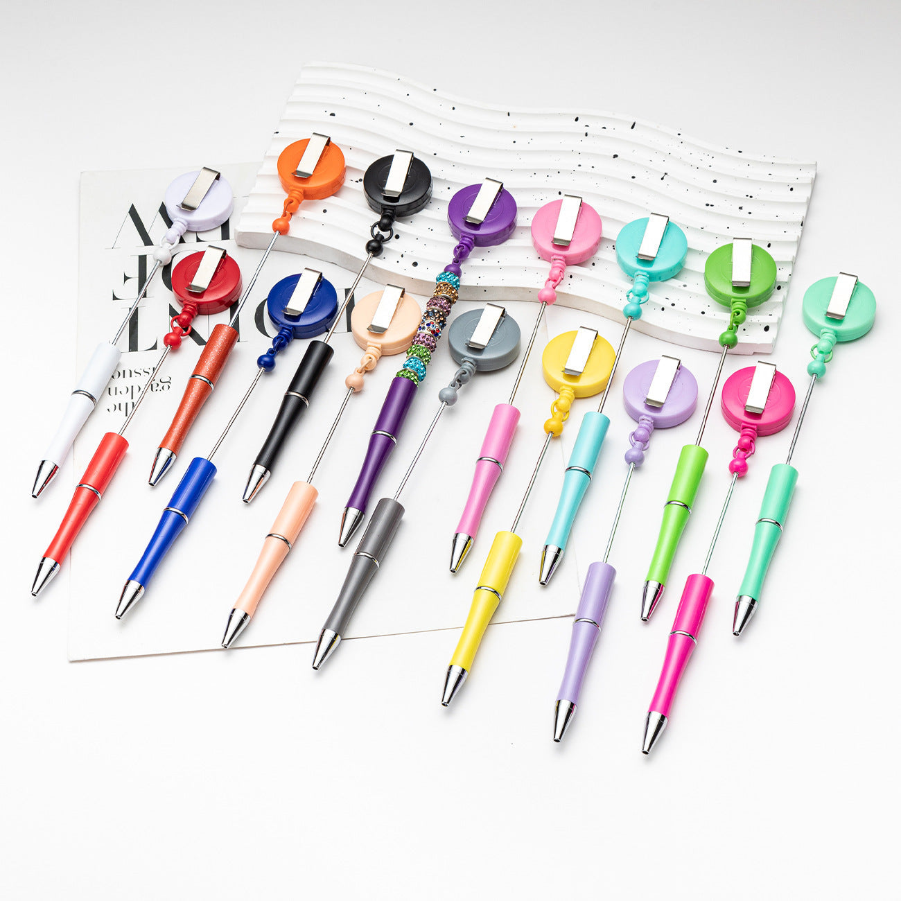 Creative Beadable Pens Retractable Buckle Plastic Easy Pull Buckle Ballpoint Pen-2PCS
