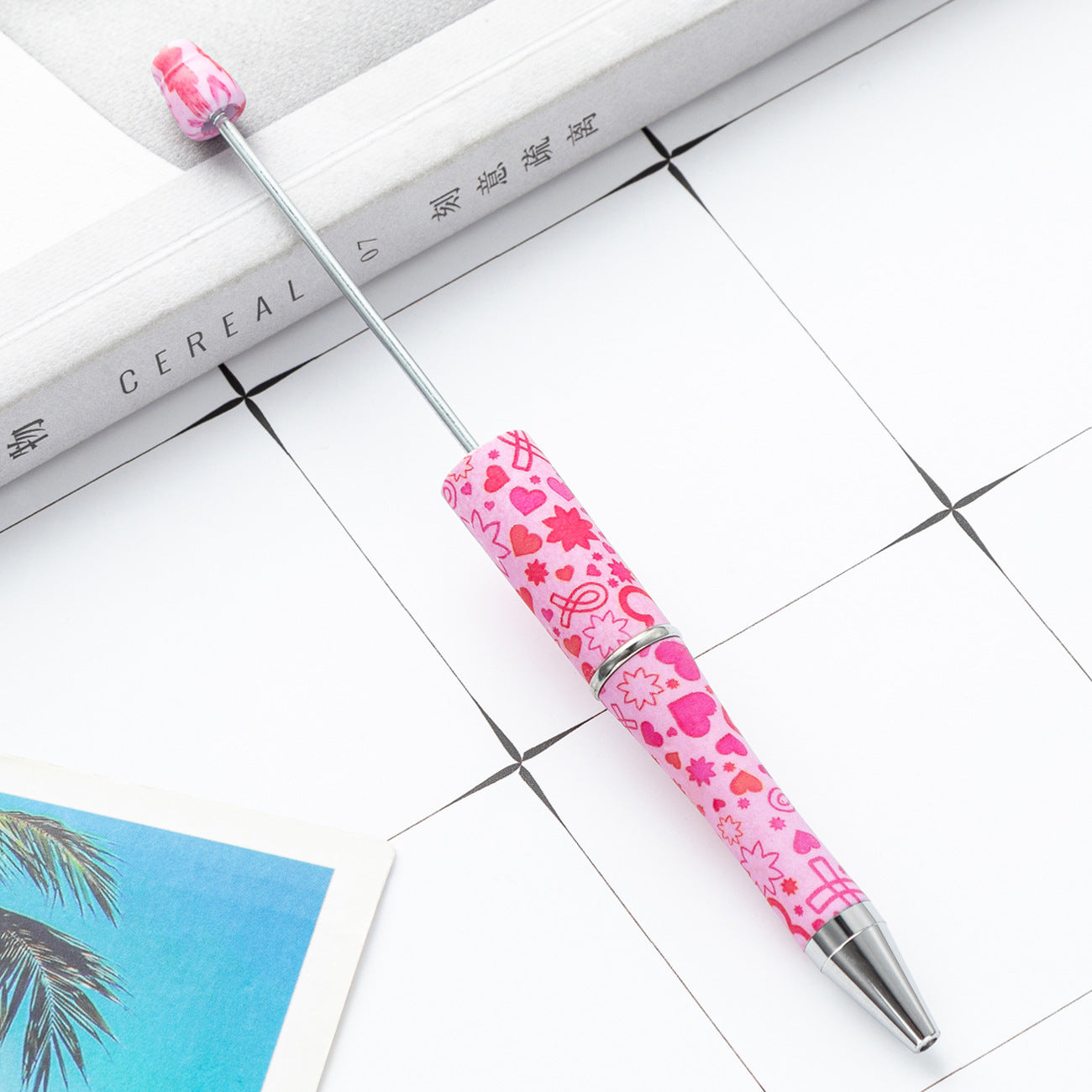Beadable Pens Pink Ribbons Print Plastic Pen -5PCS