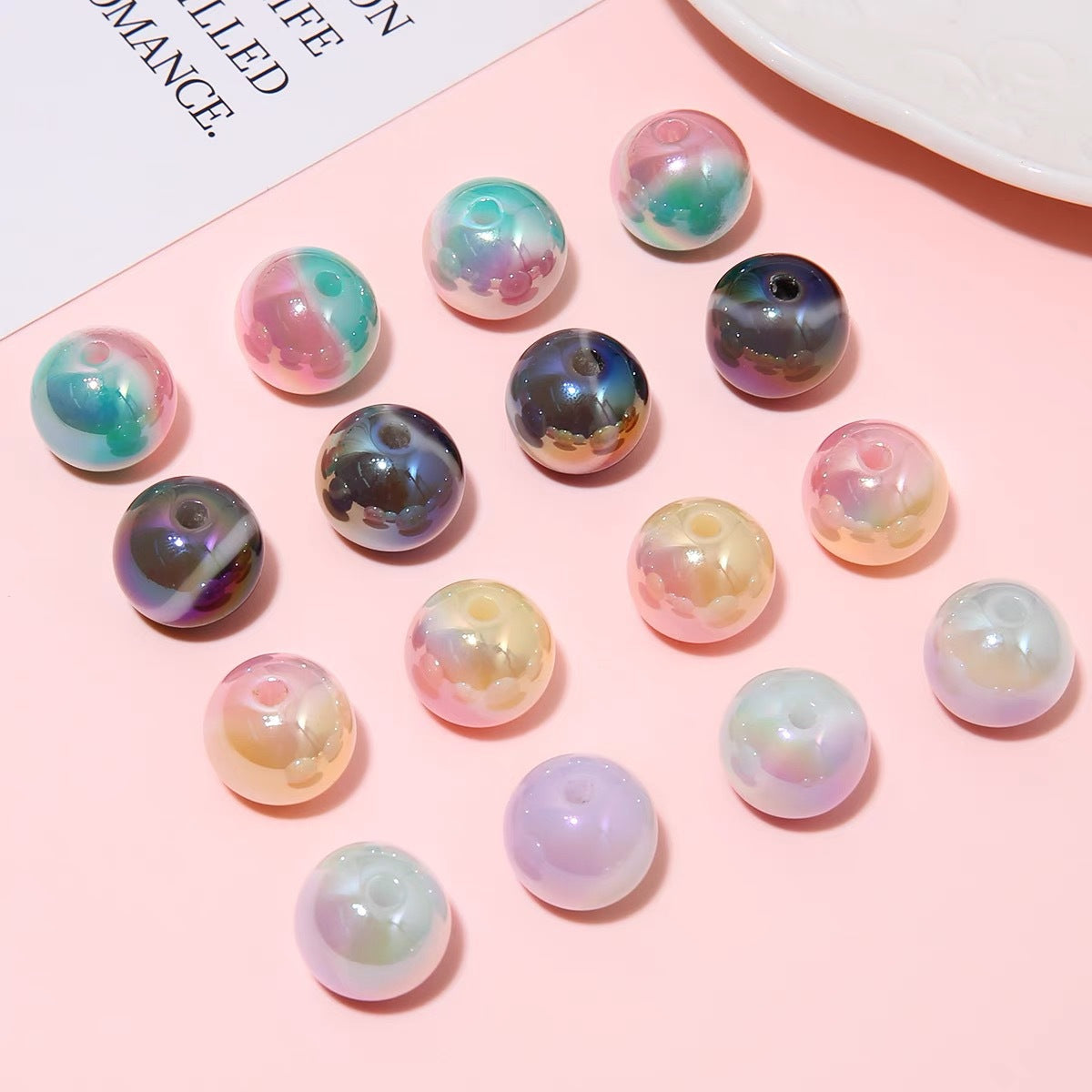 Gradient Girl Macaron Round Acrylic Beads-50PCS