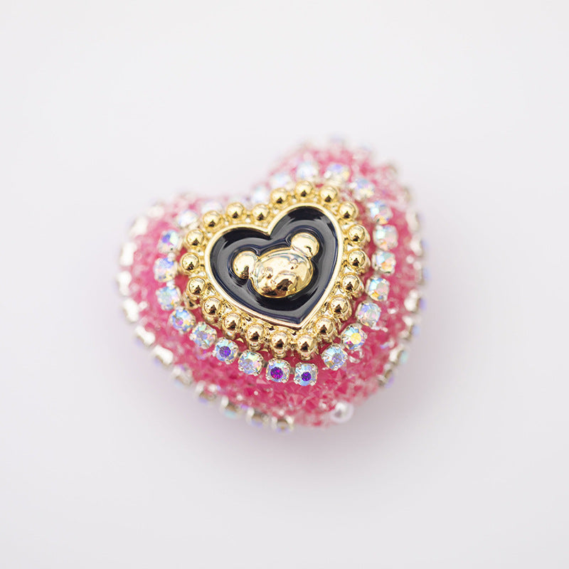 Acrylic Rhinestones with Large Peach Heart Beads-2PCS