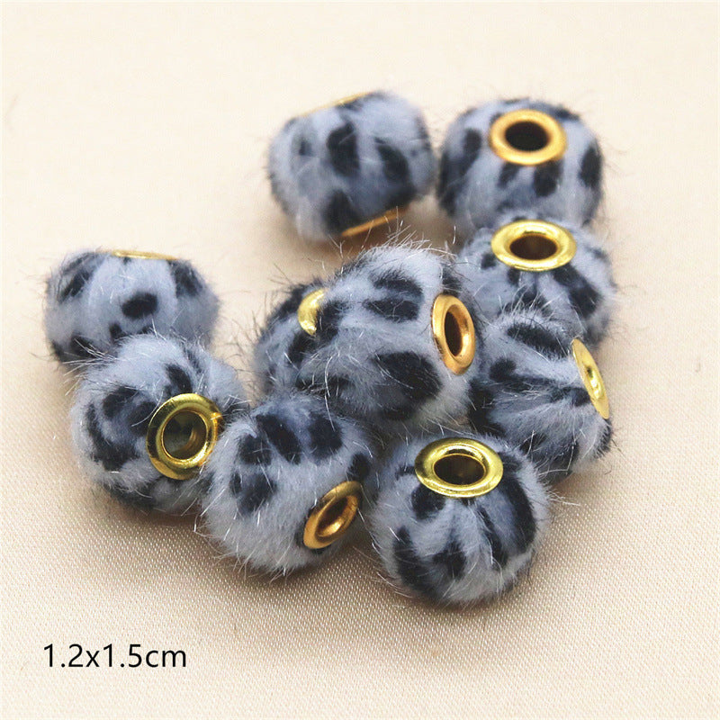 Straight Hole Leopard Print Cloth Fur Ball Beads Loose Beads Fabric Separator Beads-100PCS