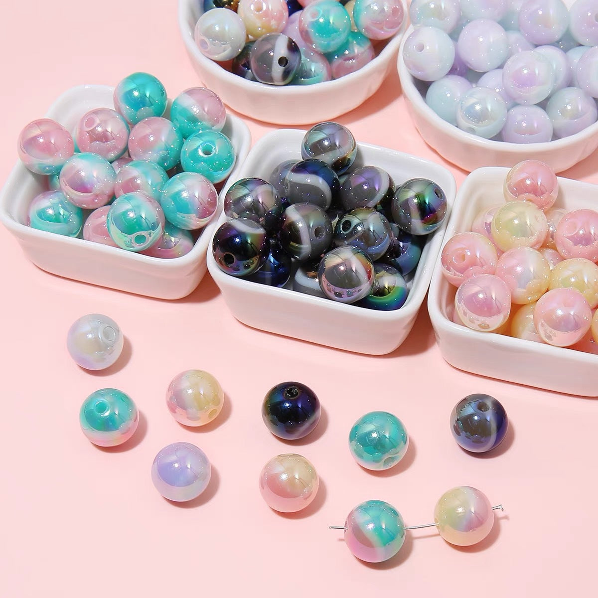 Gradient Girl Macaron Round Acrylic Beads-50PCS