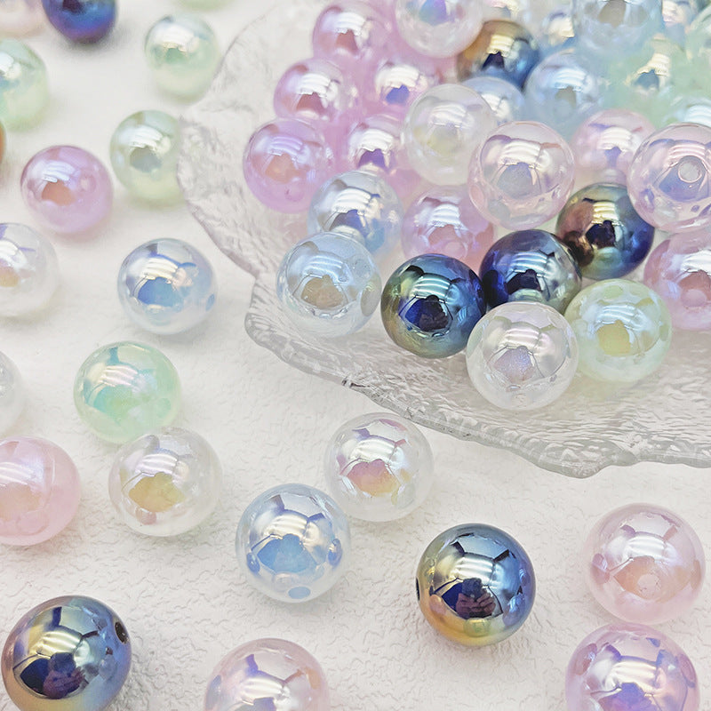 16mm UV Plated Colorful Brilliant Galaxy Straight Hole DIY Beadable Acrylic Beads-50PCS