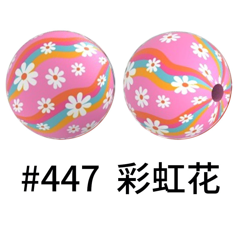 16mm Colorful Silicone Water Transfer Beads Print Silicone Beads-50PCS