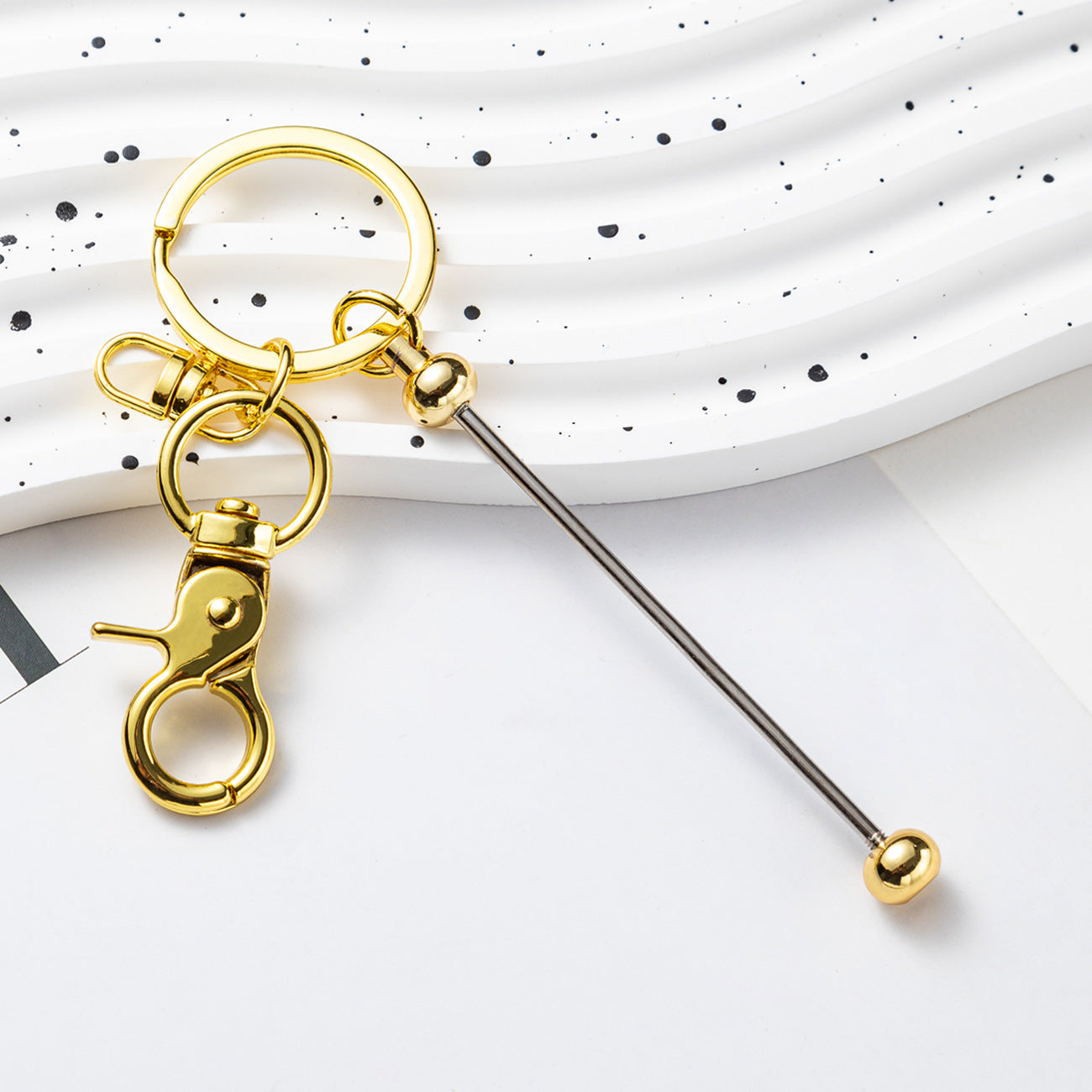 Creative Beadable Bar Keychains Handmade Metal Solid Color Keychain-2PCS