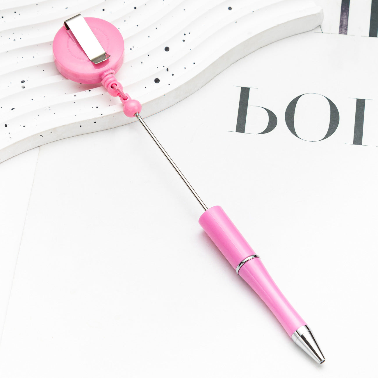 Creative Beadable Pens Retractable Buckle Plastic Easy Pull Buckle Ballpoint Pen-2PCS