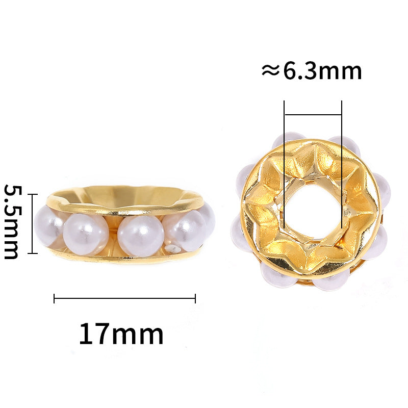17mm Pearl Round Straight Edge Diamond Ring Metal Spacer Beads-100PCS