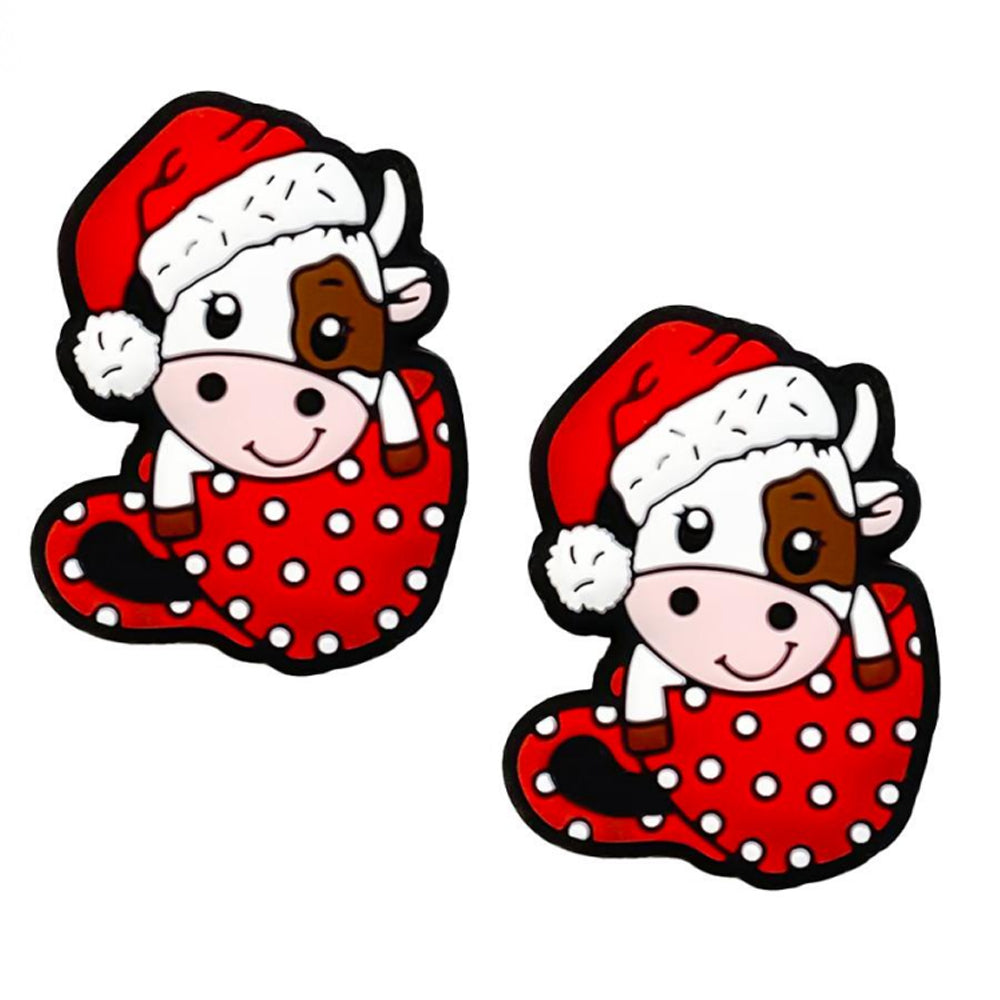 Cartoon Mug Christmas Cow Silicone Beads-10PCS