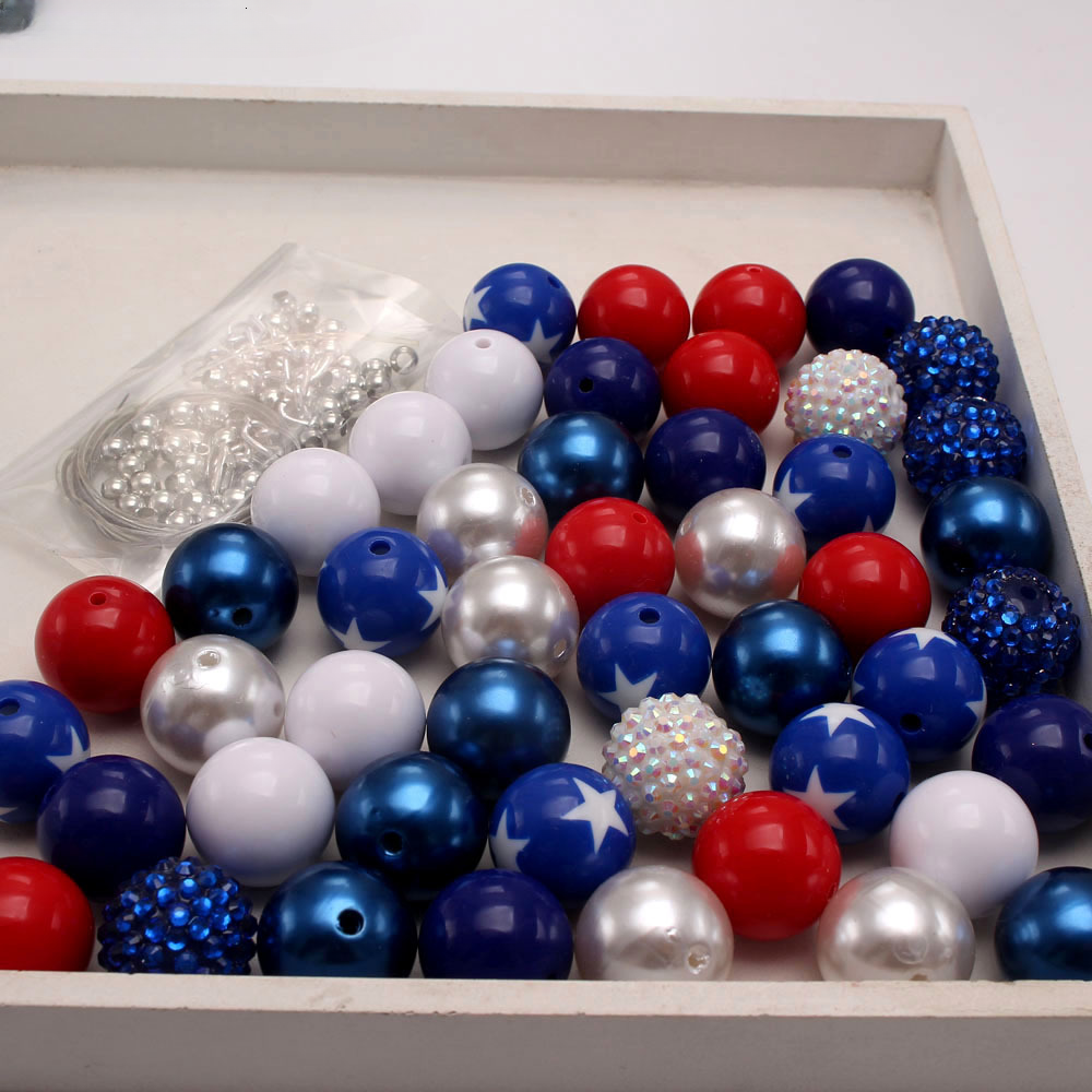 American National Day Hue 20MM Acrylic Beads Mixed Color Mixed Style Bubblegum Beads-50PCS