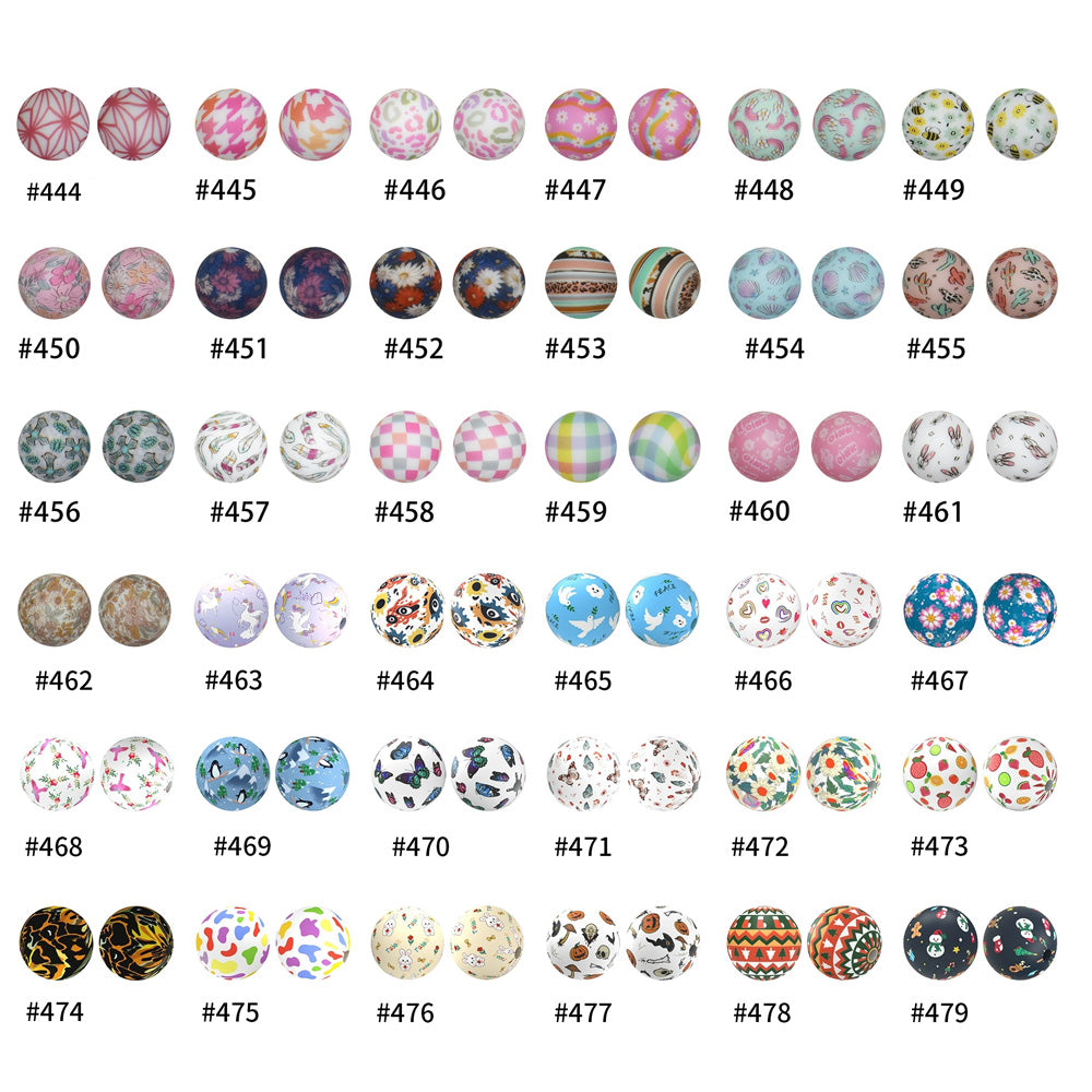 16mm Colorful Silicone Water Transfer Beads Print Silicone Beads-50PCS