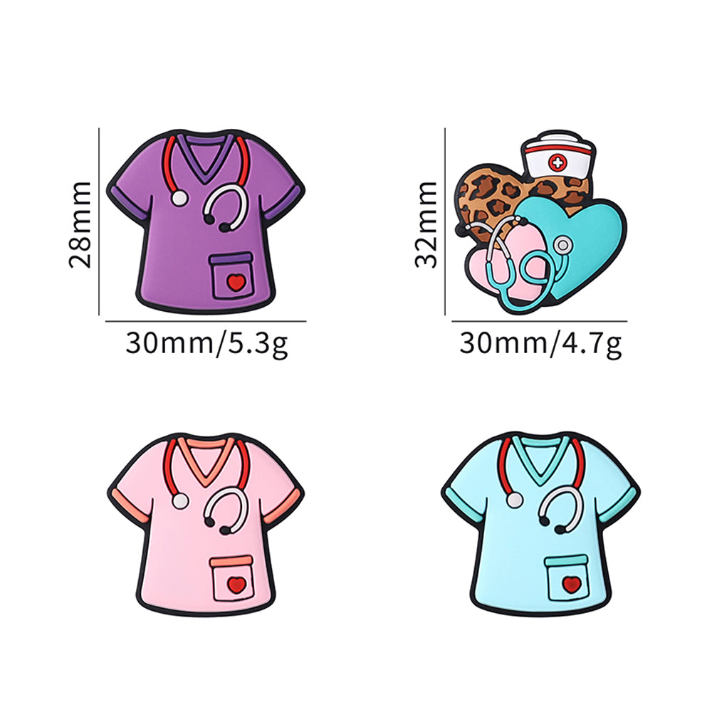 Nurse Uniform Stethoscope Leopard Heart Pattern Silicone Beads-10PCS
