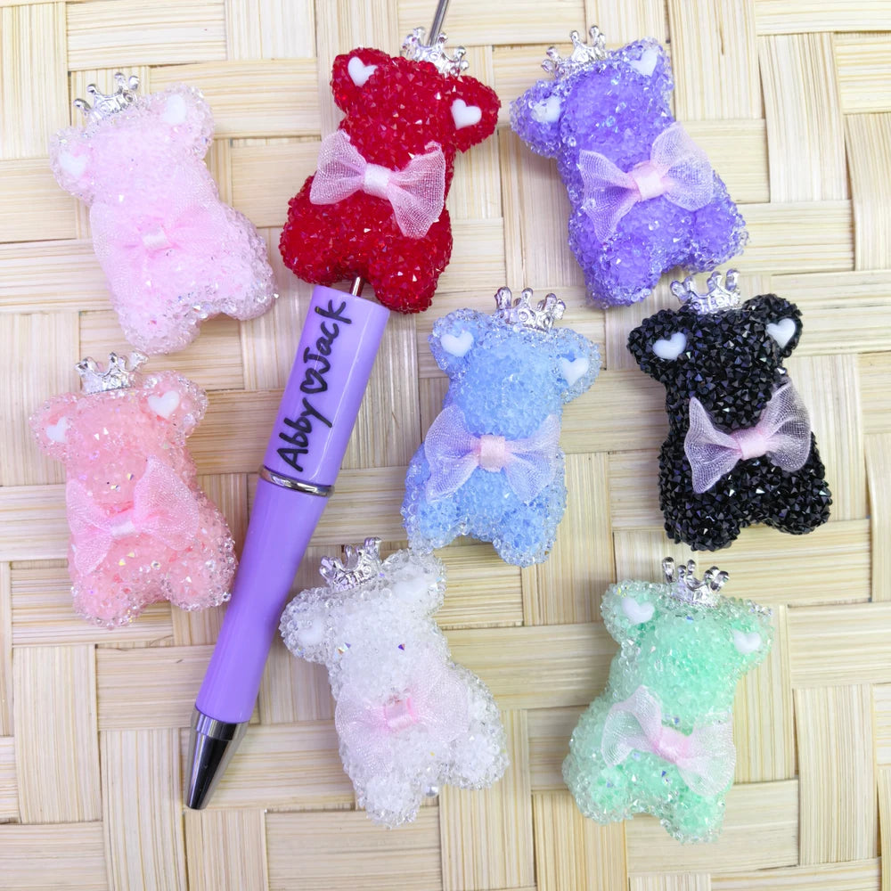 Bear with Fabric Bowtie Crown Heart Sugar Beads