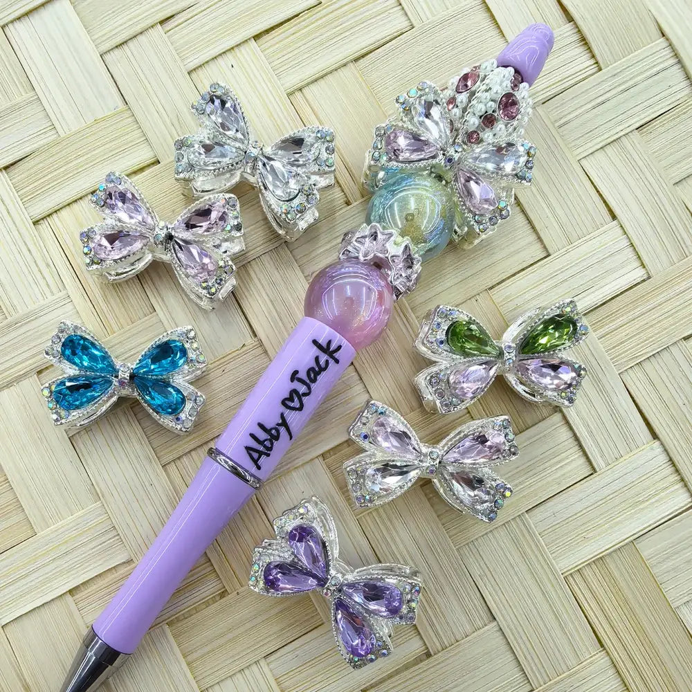 Bowtie with Rhinestone Silver Metal Beads