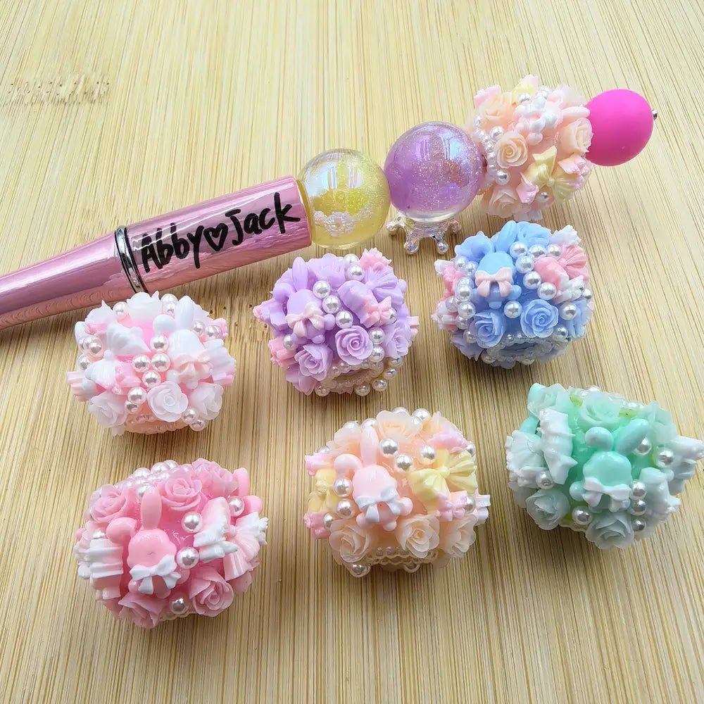 Bunny Bowtie Flower Pearls Acrylic DIY Fancy Beads
