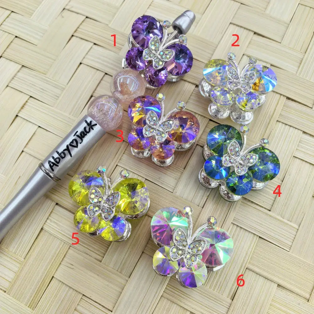 Butterfly with Mini Rhinestone Silver Metal Beads