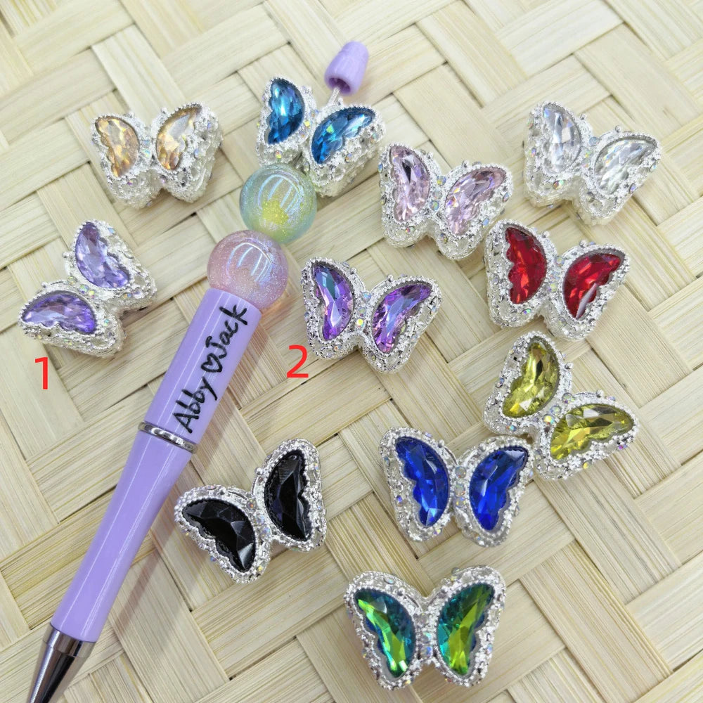 Butterfly with Rhinestones Silver Metal Beads