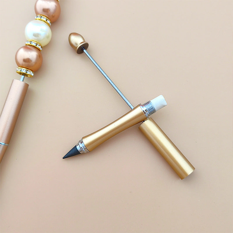 Beadable Pencil All-Metal for DIY Crafting Beaded Pens in Solid Color with Eraser-2PCS