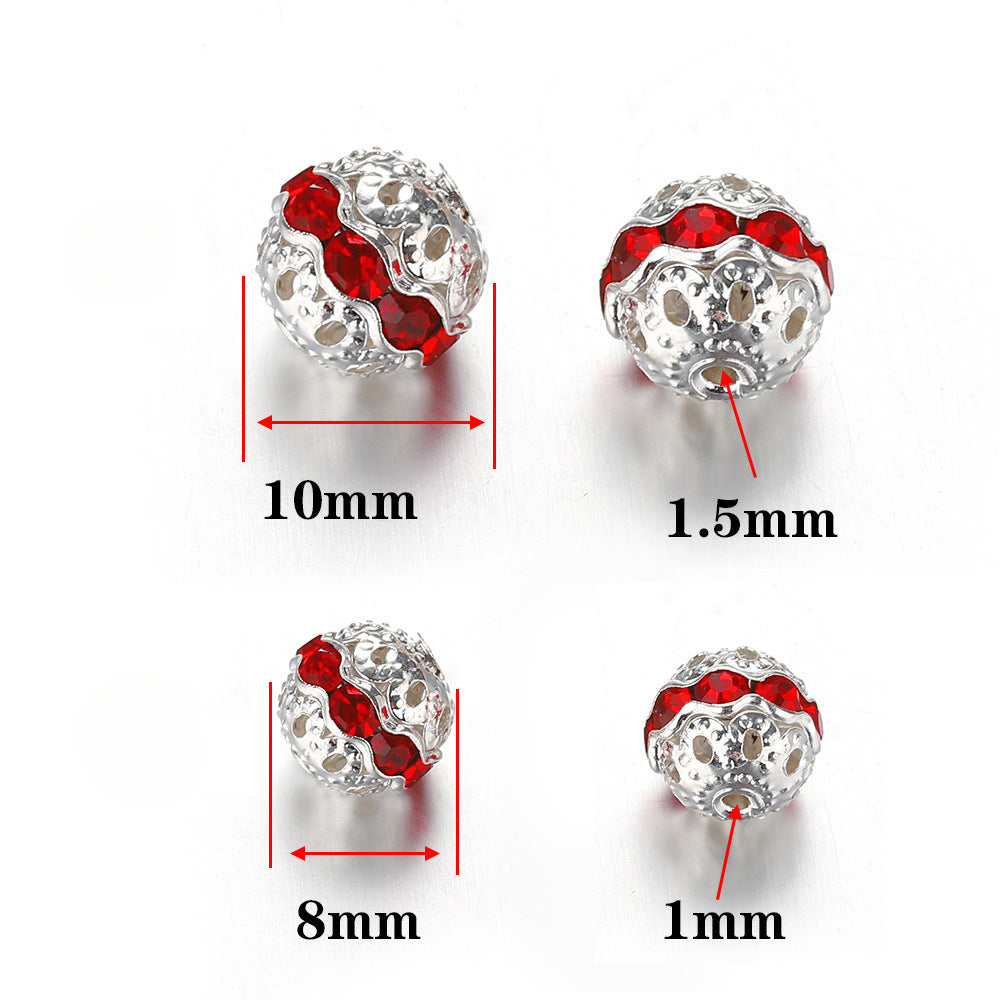 8-10mm Hollow Rhinestone Spherical DIY Spacer Beads-100PCS