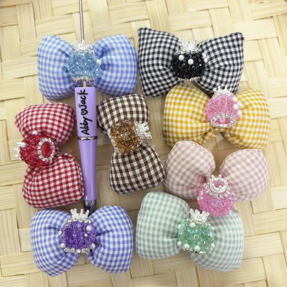 Checkered Pattern Bowtie Crown Pearls Rhinestone Chain Sugar Acrylic DIY Fancy Beads