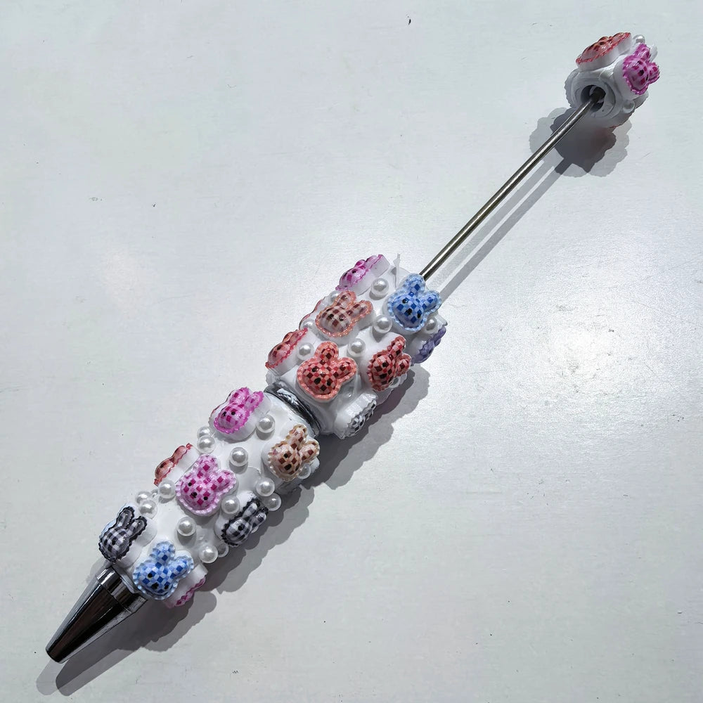 Colorful Checkered Bunny Pearls Beadable Clay Pens