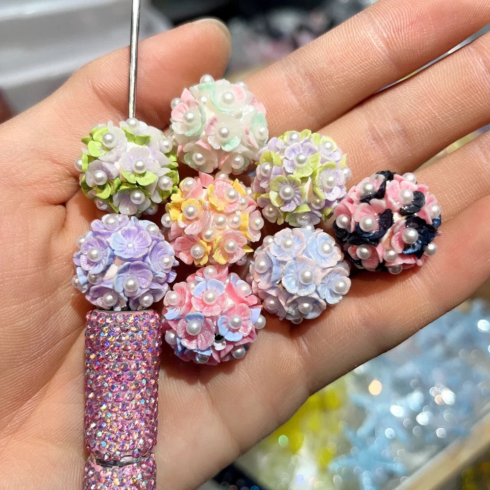 Colorful Flowers and Pearls Clay DIY Fancy Beads-Random Mixed