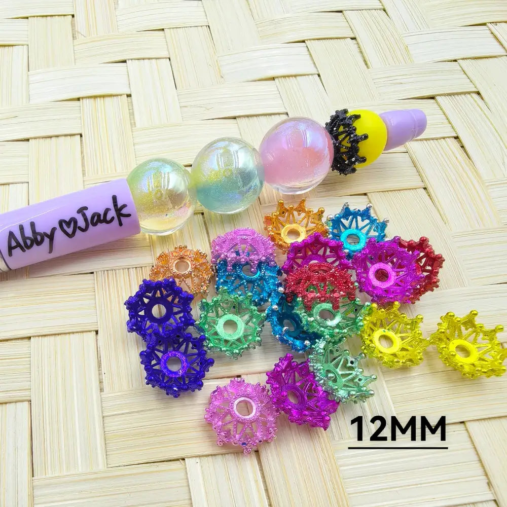 Colorful Metal Crown Bead Caps Cages in Solid Colors, 12MM -Random Mix