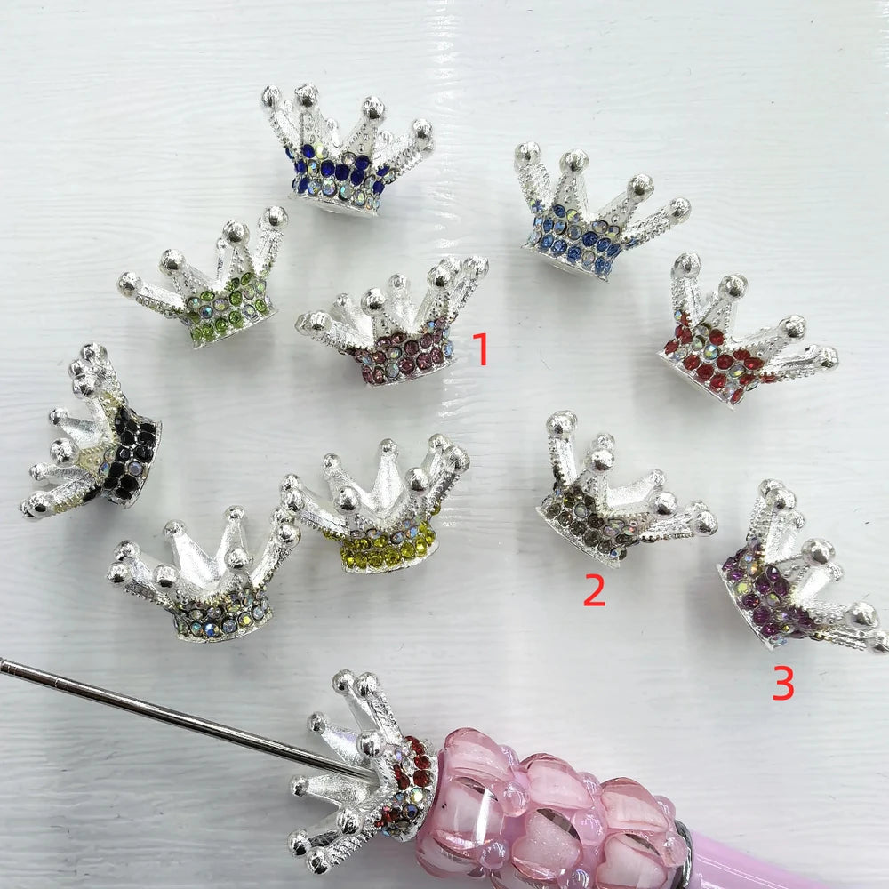 Crown with Rhinestones Silver Metal Beads