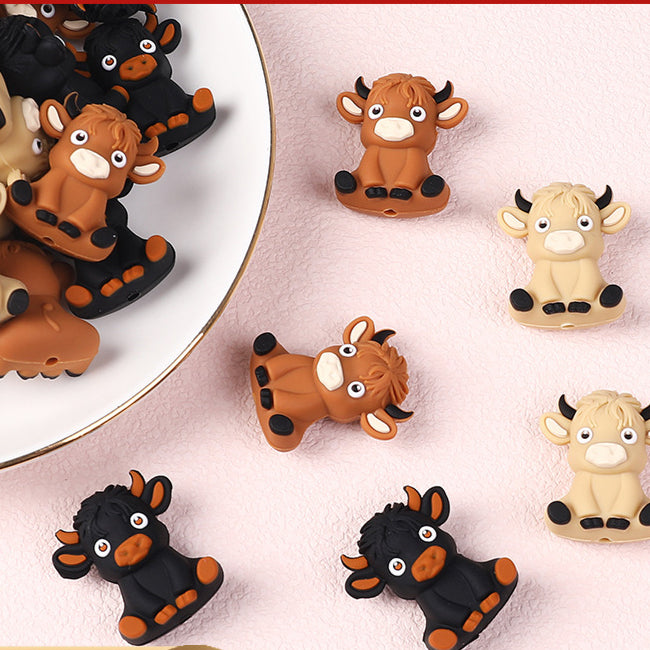3D Cartoon Highland Cow Silicone Beads-10PCS