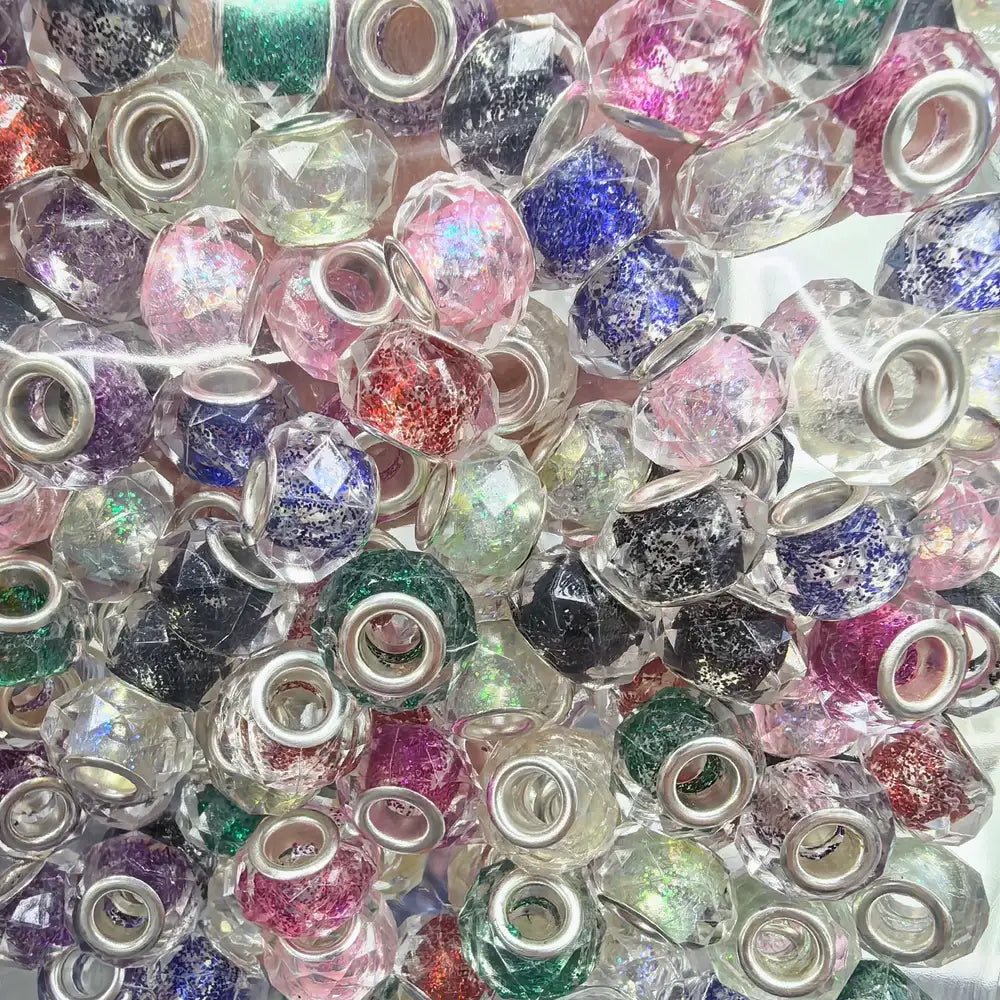 Diamond Cut Shape with Glitter Acrylic Big Hole Spacer