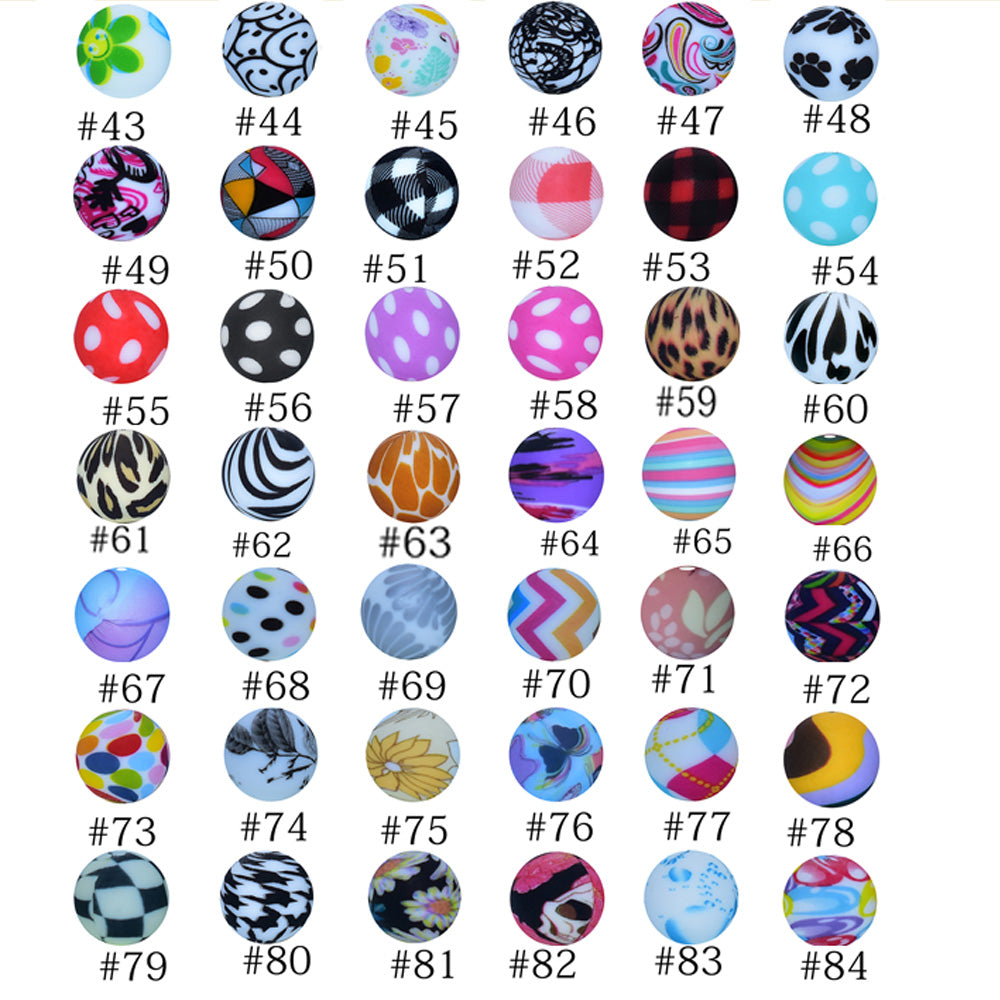 16mm Print Silicone Beads Colorful Silicone Water Transfer Beads-50PCS