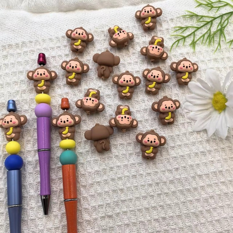 3D New Cute Cartoon Monkey Silicone Beads-10PCS