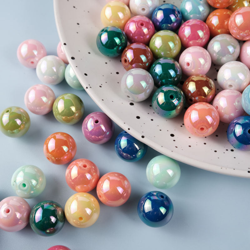 Colorful Straight Hole Colorful Plated AB Acrylic Round Beads-50PCS