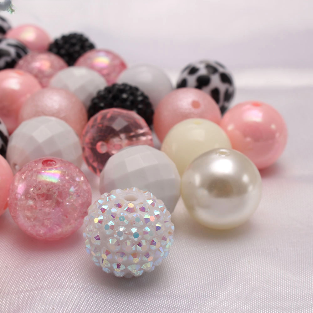 20MM Bull Pink+Leopard Print Acrylic Beads Bubblegum Beads-50PCS