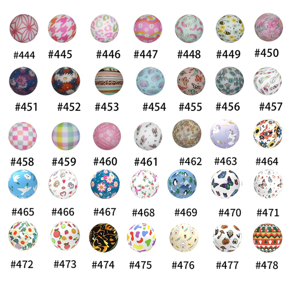 16mm Colorful Silicone Water Transfer Beads Print Silicone Beads-50PCS