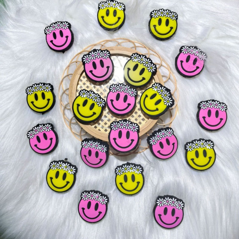 2D smiley face flower silicone cartoon beads-10PCS