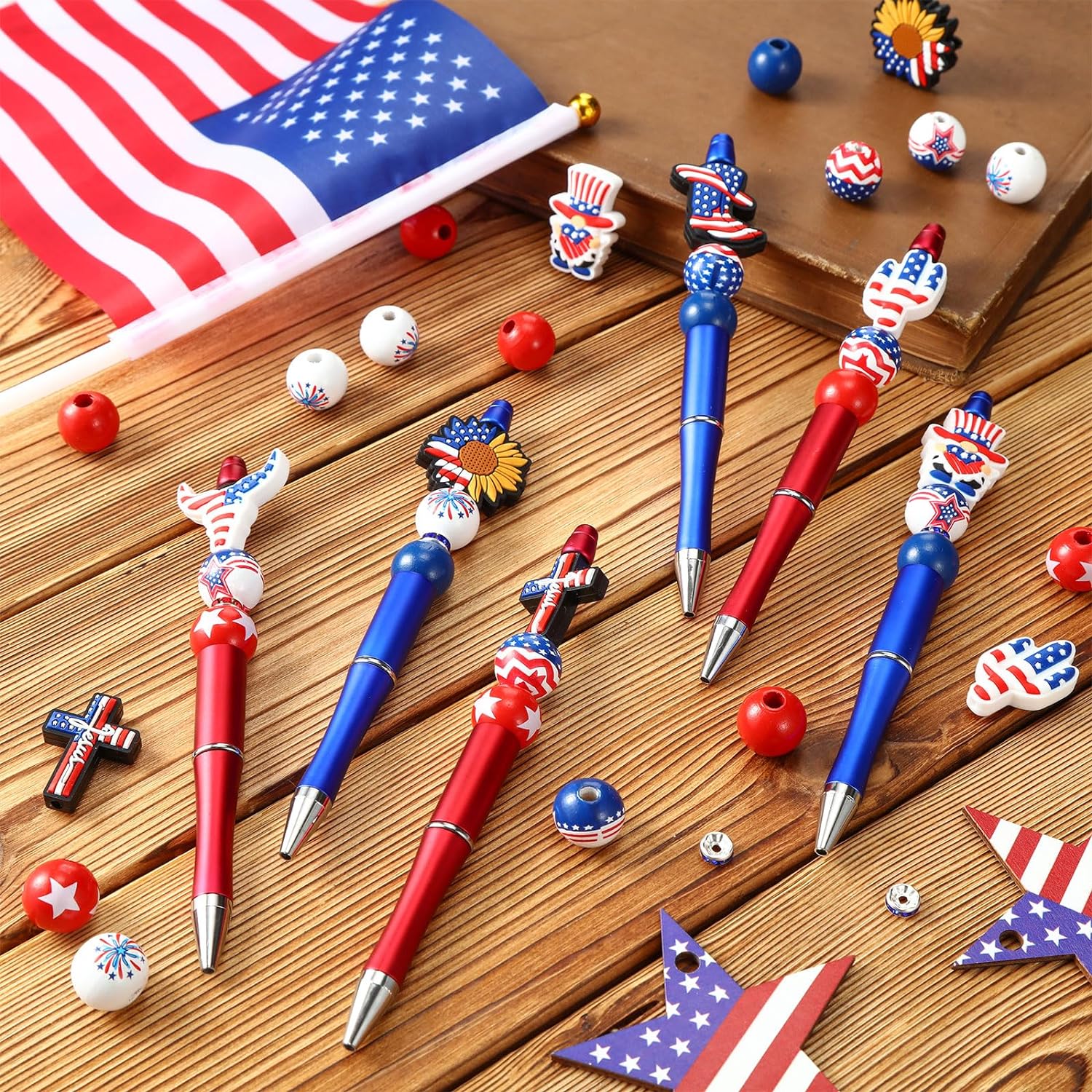 Creative Independence Day Beadable Pens DIY Beadable Plastic Pen-2PCS