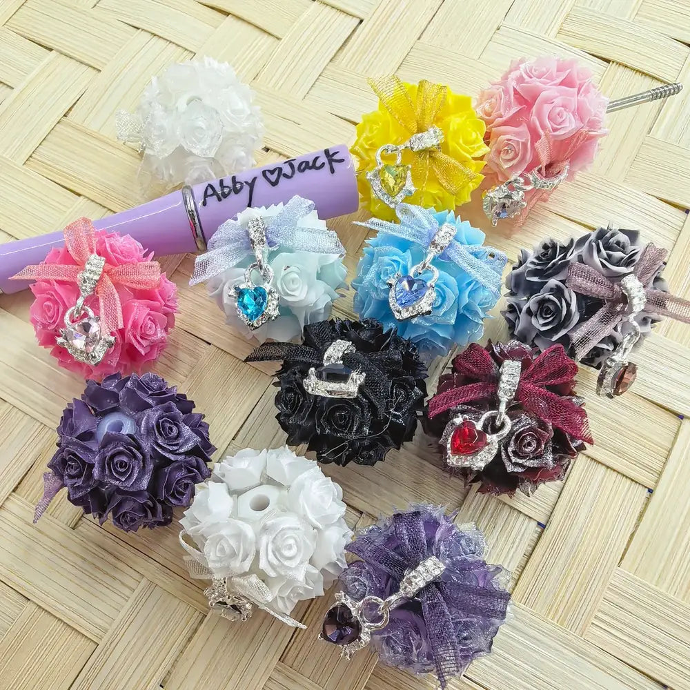 Fabric Bowtie Heart Dangle Roses Acrylic DIY Fancy Beads