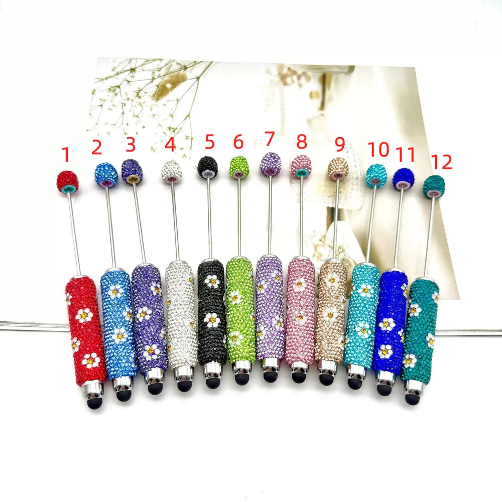 Flower Rhinestones Beadable Stylus Pens