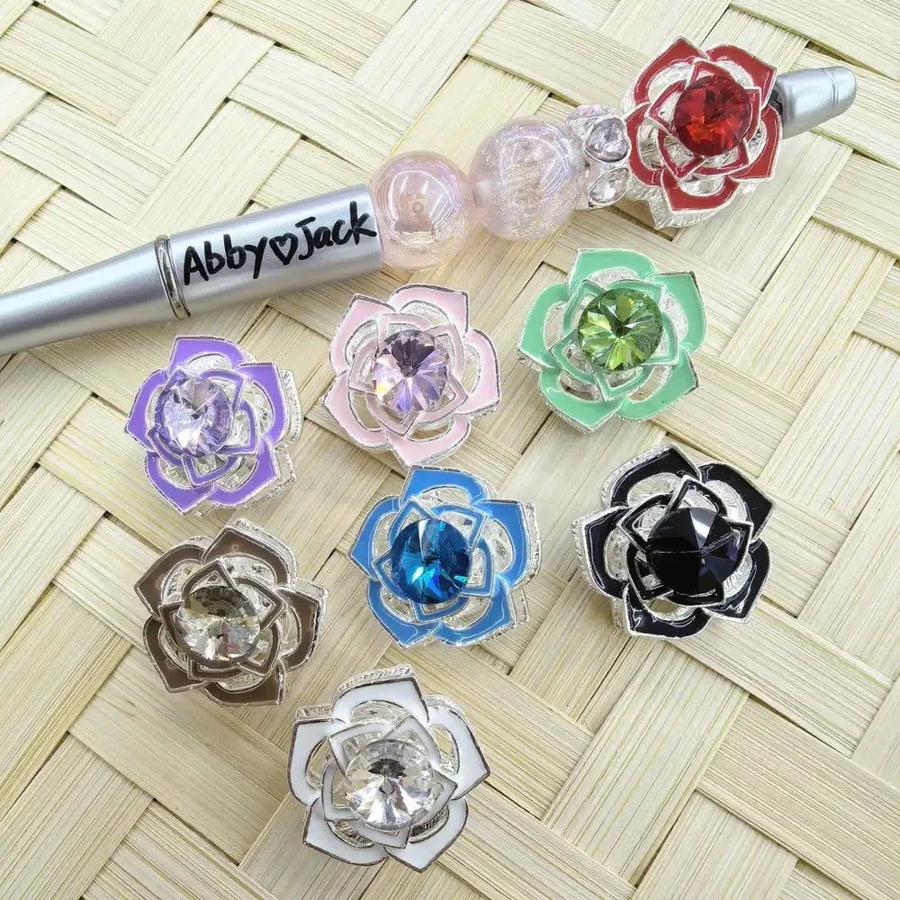 Flower with Diamond Rhinestones Metal Beads