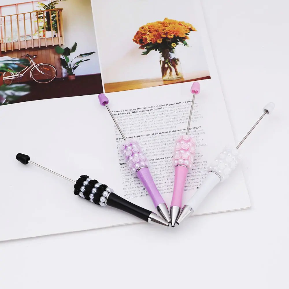 Creative DIY Beadable Pen with Small Rose Flowers and Pearls