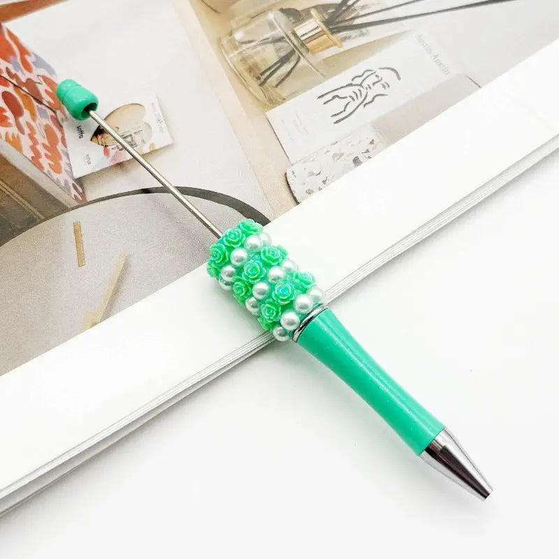 Creative DIY Beadable Pen with Small Rose Flowers and Pearls